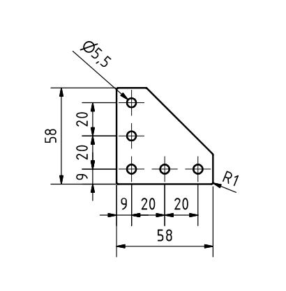 L connector plate 58x58x3, Laser cut STEEL