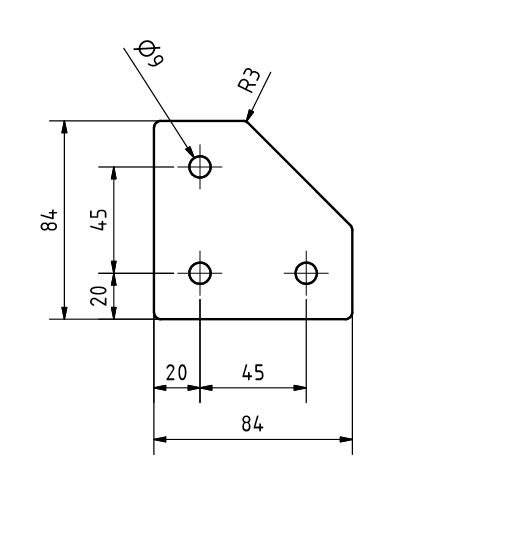 L connector plate 84x84x3, Laser cut STEEL