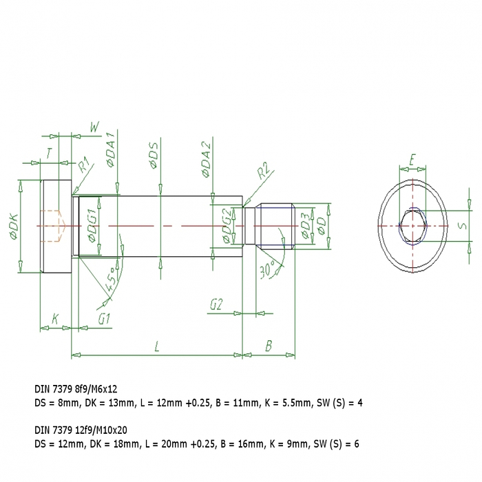 Fitting screw DIN 7379 8f9/M6x12