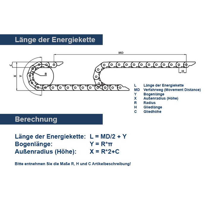 Energiekette CK 15 Breite 20mm, 1 Beutel (40 Glieder - Länge 1m)
