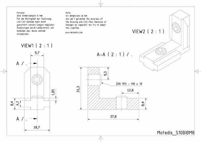 Internal angles Zinc die-cast 45 slot 10 90°