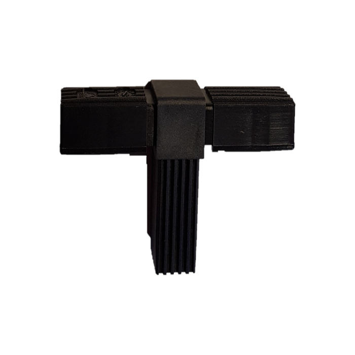 Plug-in connector 2D3 made of PA for square tube 25x25x1.5. Length of arms: 49 mm. One piece connector