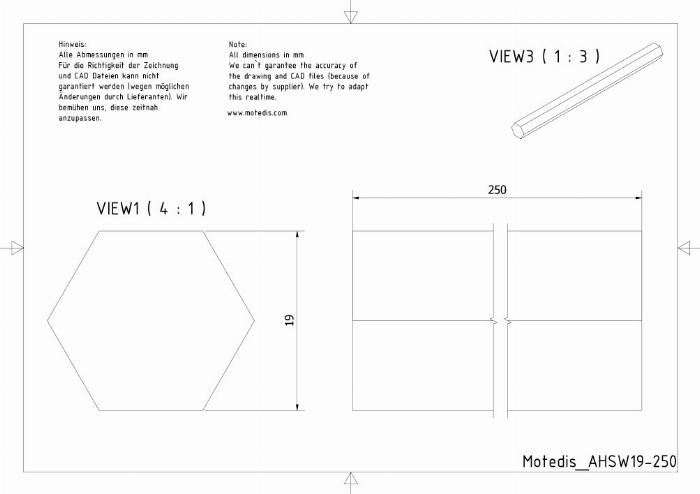 Alu Sechskant SW19 Länge 250mm