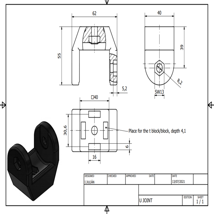 Plastic U-joint kit 40B - Core mounting