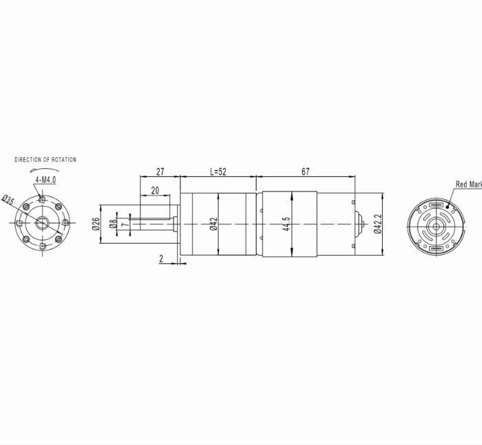 Permanent magnet DC motor with planetary gearbox 78 rpm
